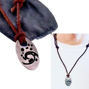 Ocean Wave Pendant Adjustable Length Leather Necklace Brand New